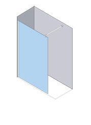Diagrama de una mampara de ducha con puerta de cristal y paredes laterales.
