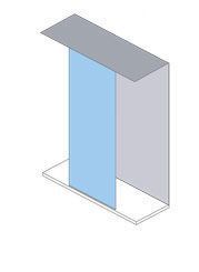 Ilustración isométrica de un marco gris con un panel rectangular azul centrado.