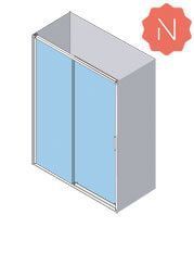 Vista isométrica de una cabina de ducha con una sola puerta de panel de vidrio azul y una barra plateada.