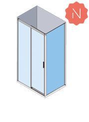 Vista isométrica de una cabina de ducha con una sola puerta de panel de vidrio azul y una barra plateada.