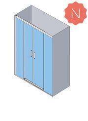 Vista isométrica de una cabina de ducha con una sola puerta de panel de vidrio azul y una barra plateada.