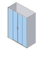 Armario gris con cuatro puertas azules.