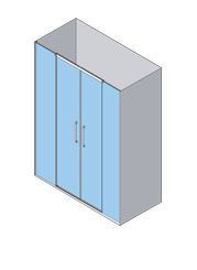 Armario con puertas corredizas de cristal azul y marco gris.