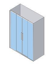 Mampara de ducha rectangular con puertas corredizas de cristal. Cristal azul claro, marco plateado y tirador plateado.