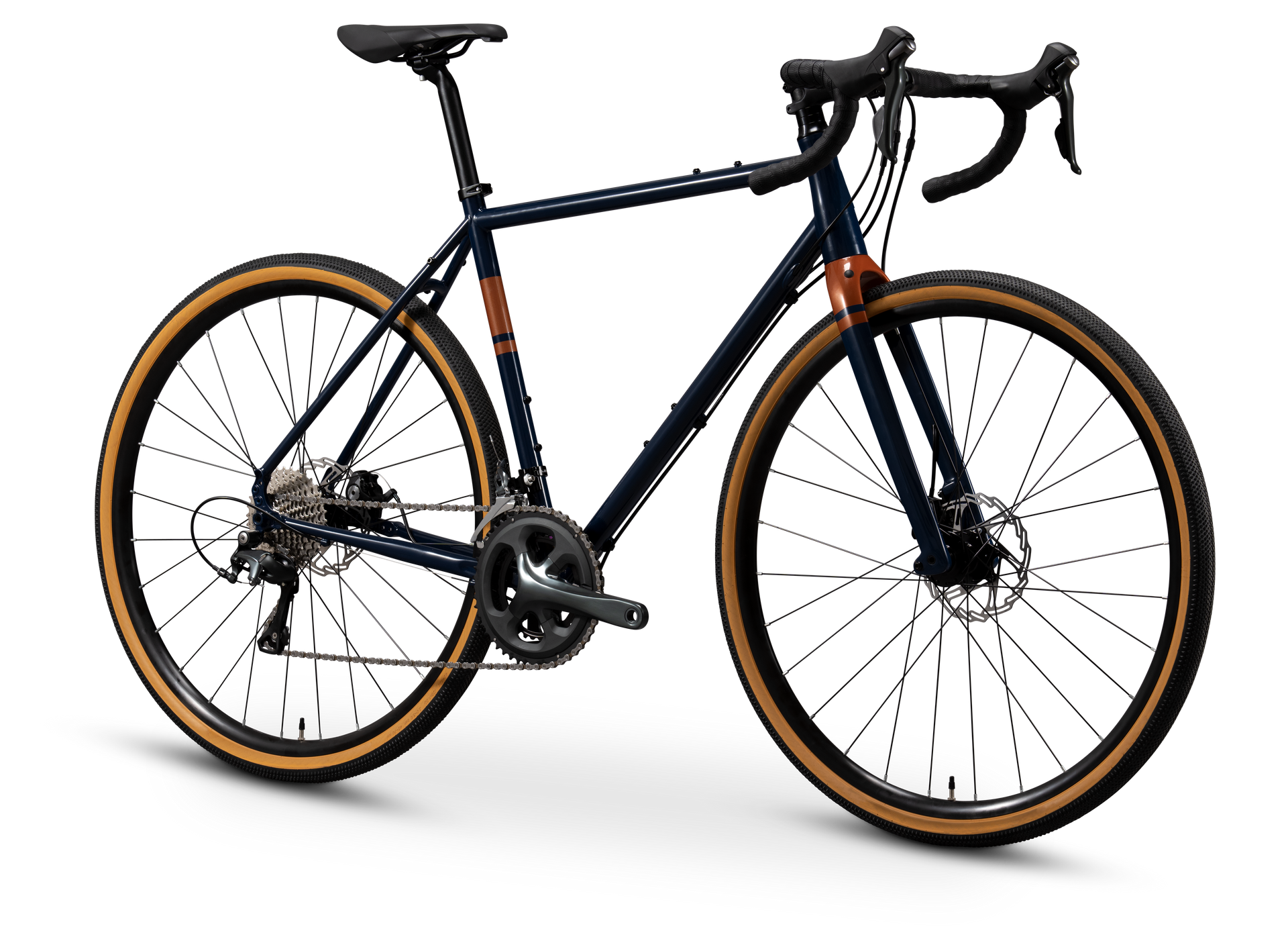 Un vélo avec des roues orange et noires.