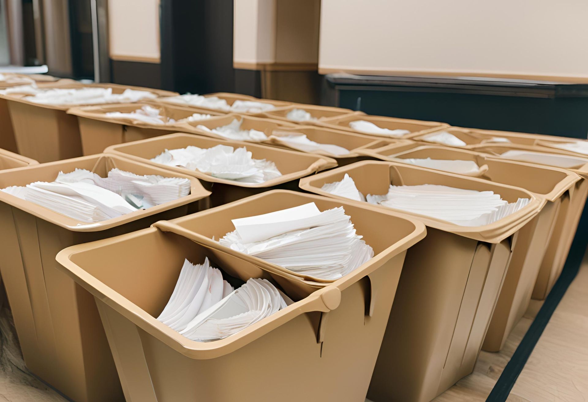 Des feuilles dans plusieurs poubelles différentes