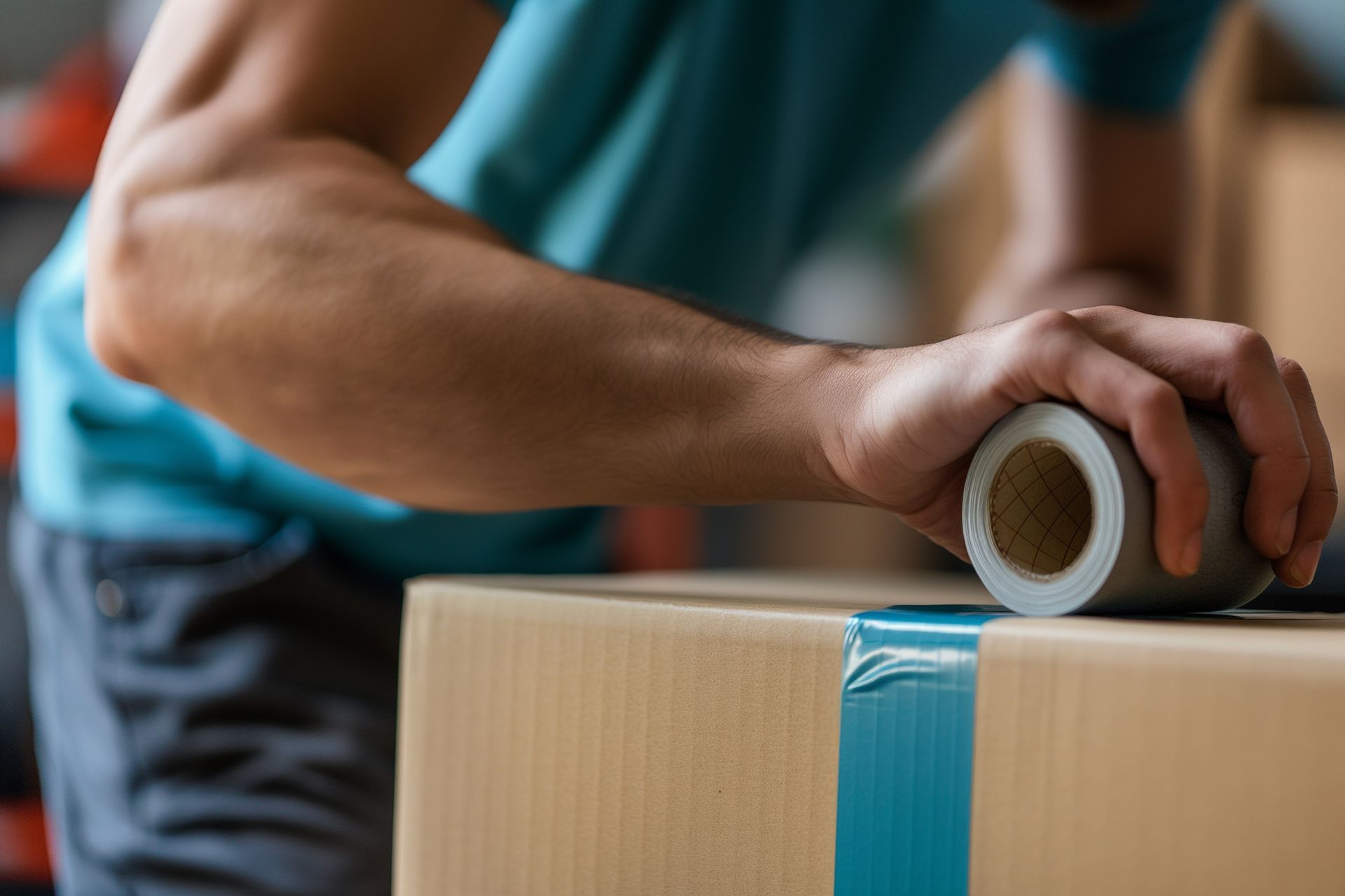 Un homme qui ferme un carton