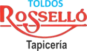 Un logotipo rojo y azul para una empresa llamada rossello tapiceria.