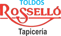 Un logotipo rojo y azul para una empresa llamada rossello tapiceria.