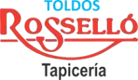 Un logotipo rojo y azul para una empresa llamada rossello tapiceria.