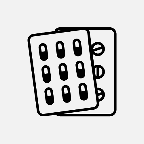Un icono en blanco y negro de dos blísteres de pastillas.