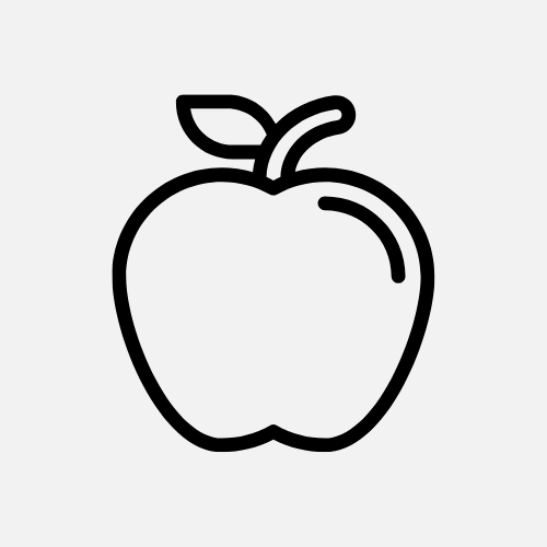Un dibujo en blanco y negro de una manzana con una hoja sobre un fondo blanco.