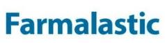 El logotipo de farmalastic es azul sobre un fondo blanco.