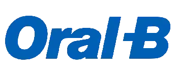 El logotipo de Oral B es azul y blanco sobre un fondo blanco.
