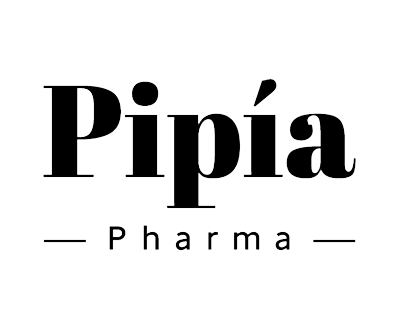 Un logotipo en blanco y negro para Pipia Pharma sobre un fondo blanco.