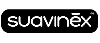 Un logotipo en blanco y negro para suavinex sobre un fondo blanco.