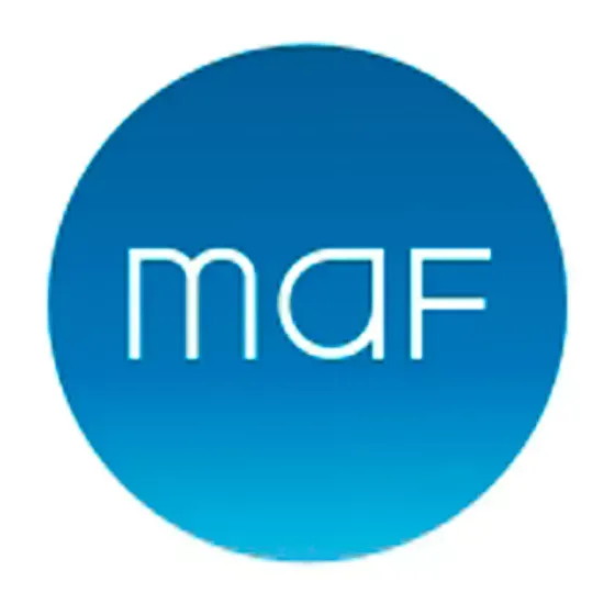 Un círculo azul con la palabra maf en él