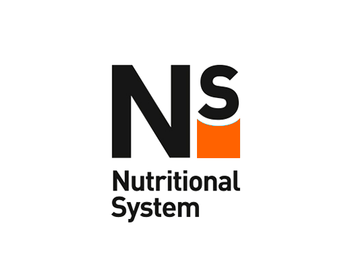El logotipo del sistema nutricional NS es negro y naranja sobre un fondo blanco.