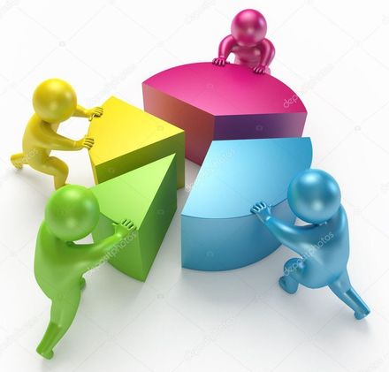 Petits bonhommes de différentes couleurs en train de pousser des parties d'un cercle