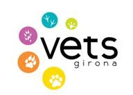 Logotipo para Veterinarios Girona con huellas de patas en círculos de colores.