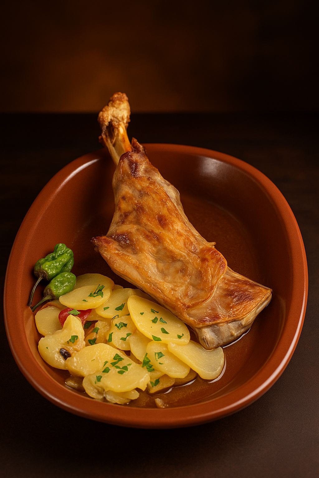 Una botella de vino cm se encuentra junto a un plato de comida.