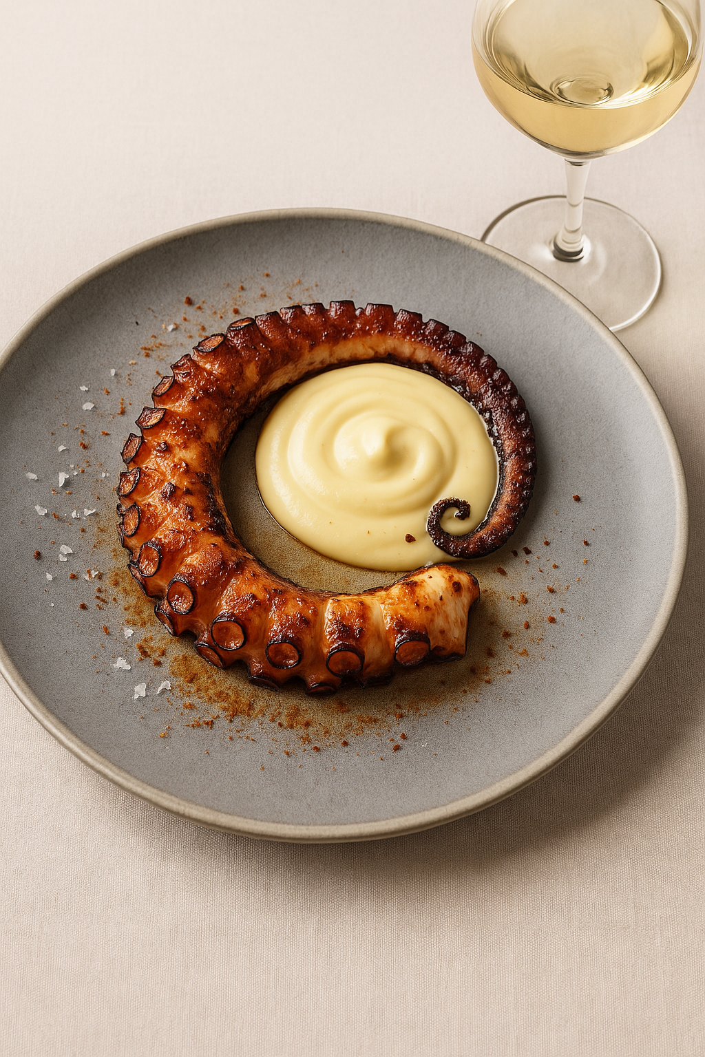 Una rebanada de tarta de queso con fresas en un plato blanco sobre una mesa de madera.