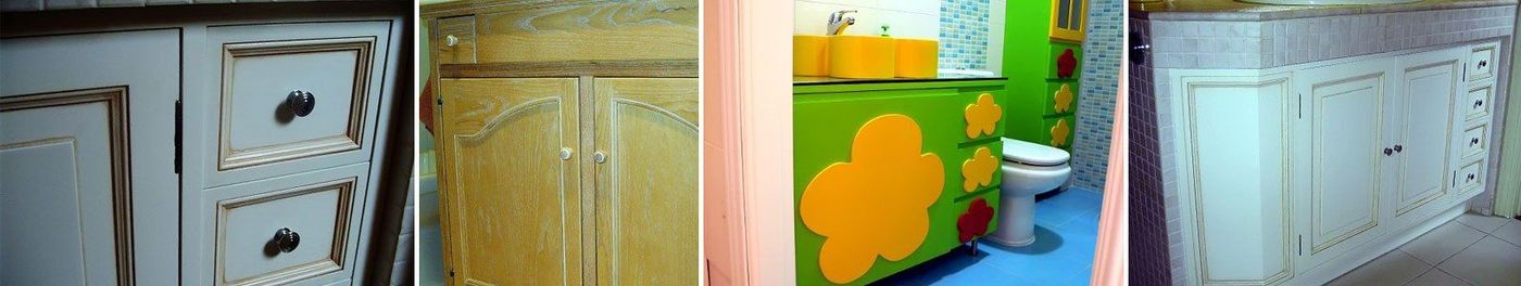 Un collage de fotografías de un baño antes y después de ser pintado.