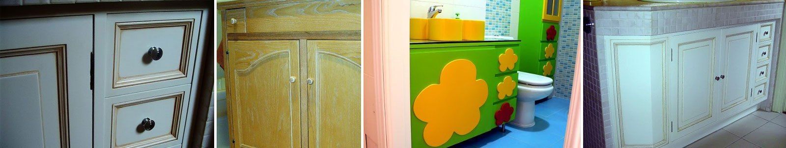 Un collage de fotografías de un baño antes y después de ser pintado.