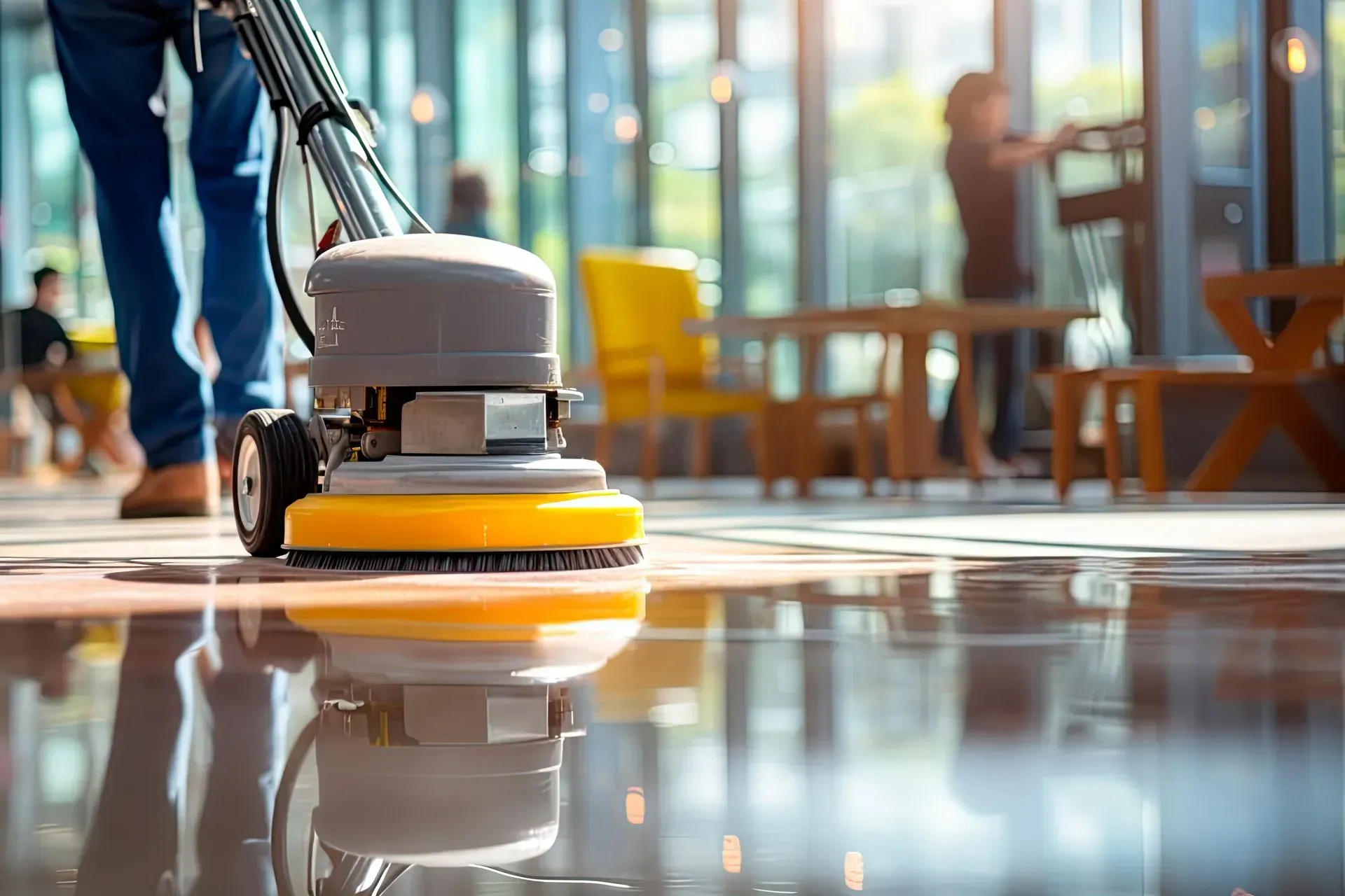 Nettoyage du sol d'un commerce avec une machine