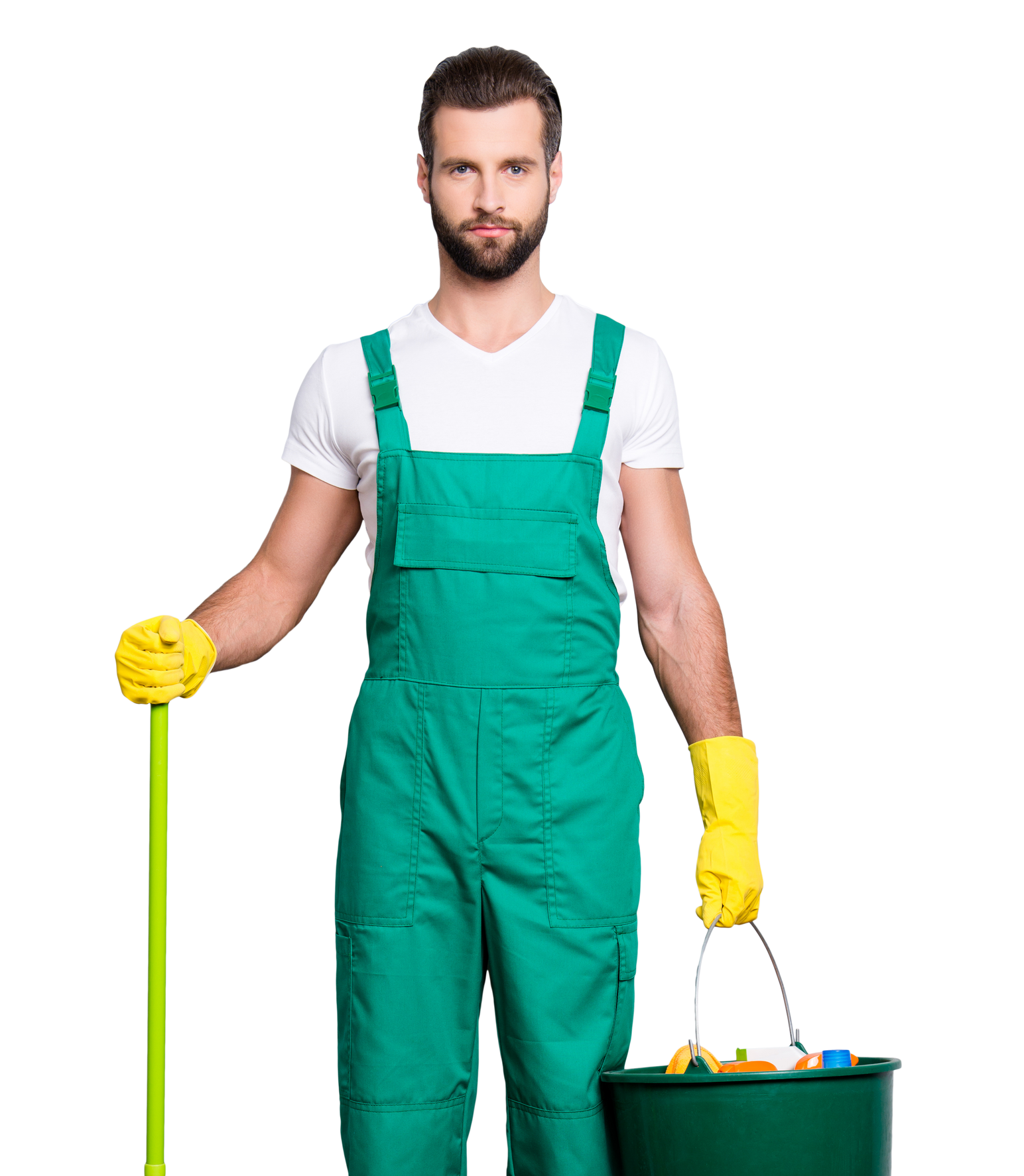 Homme avec un balai et un seau