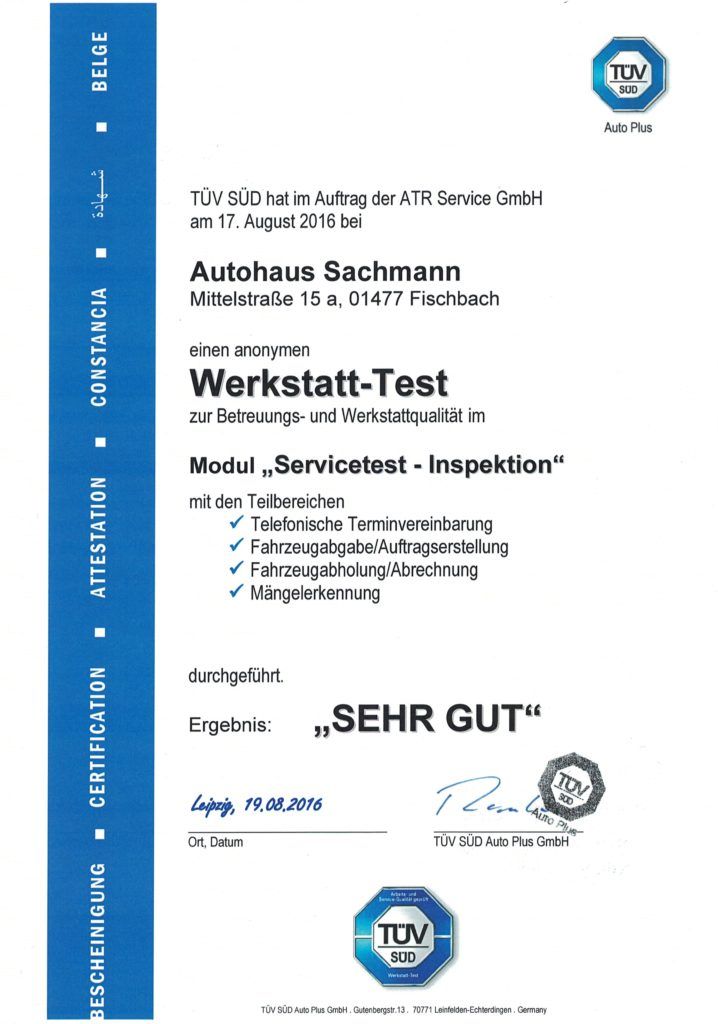 Autohaus Sachmann Meisterbetrieb der KFZ-Innung Inh. Jörg Göpner Zertifikat
