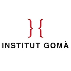 Logotipo del Institut Gomà: Corchetes rojos sobre texto negro sobre fondo blanco.
