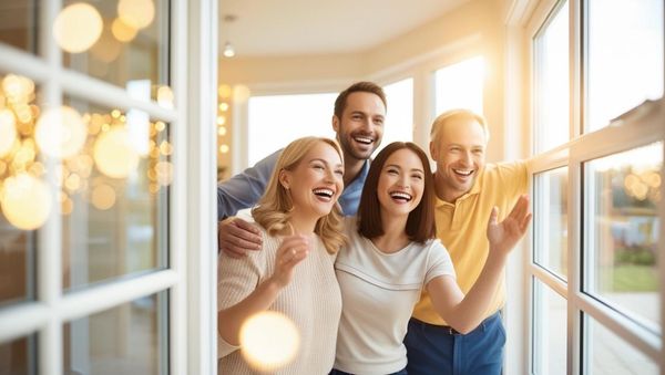 Un gruppo di persone è in piedi davanti a una finestra.