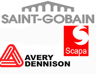 Los logotipos de Saint Gobain, Avery Dennison y Scape se muestran sobre un fondo blanco.