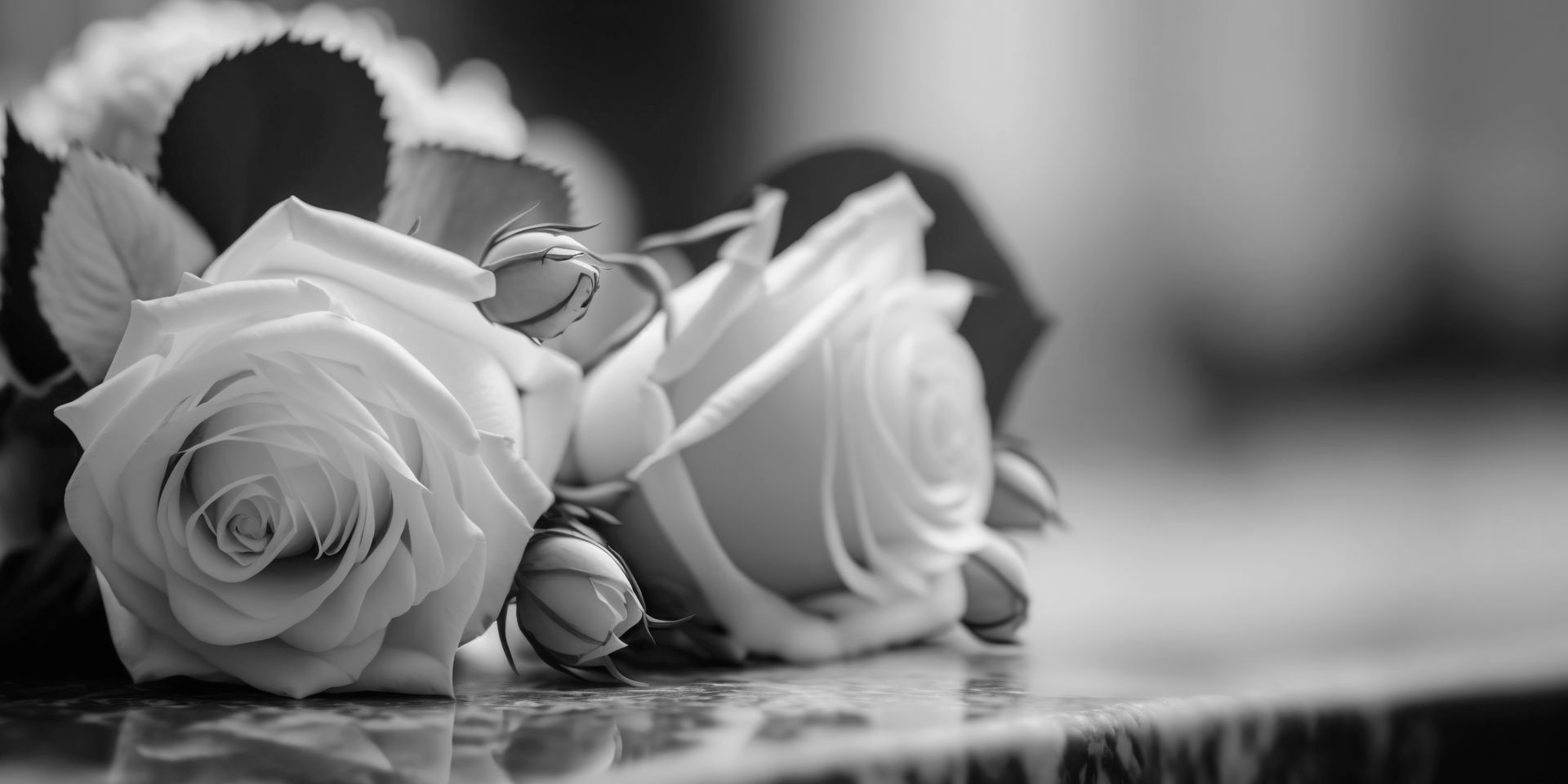 Fleurs et boutons de rose posés sur du marbre