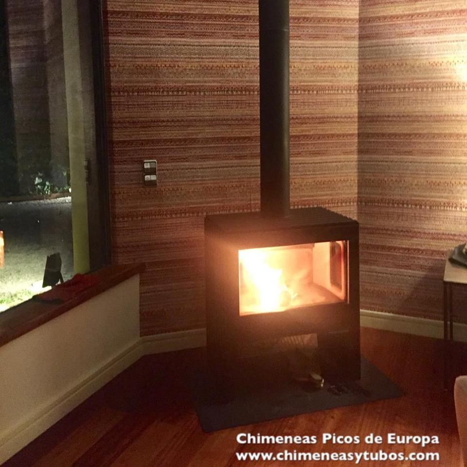 Se enciende una chimenea en una habitación con el sitio web chimeneas picos de europa