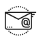 Un icono en blanco y negro de un sobre con una dirección de correo electrónico.