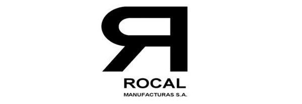 Un logotipo en blanco y negro para Rocal sobre un fondo blanco.