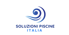 A logo for soluzioni piscine italia with a blue swirl