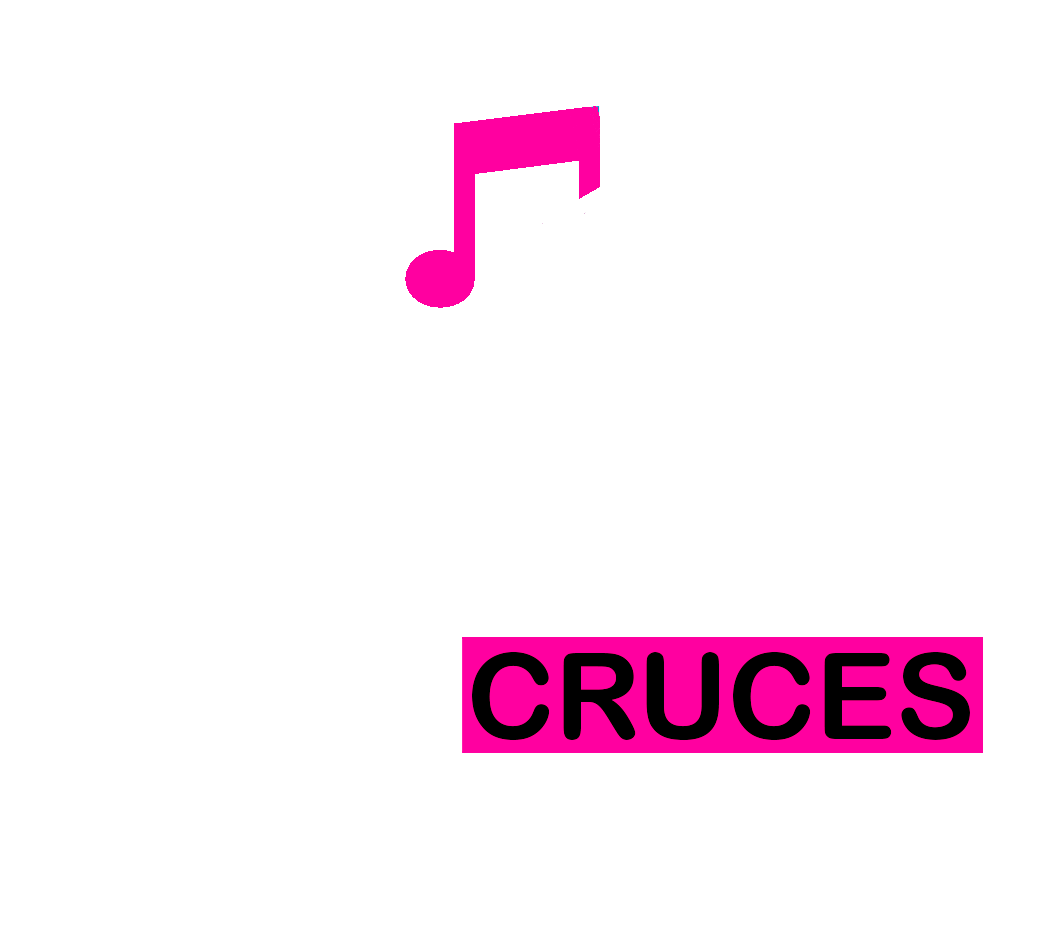 Nota musical rosa sobre la palabra "CRUCES" en un cuadro rosa.