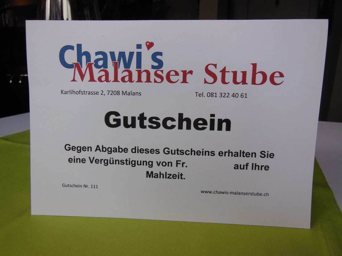 Gutscheine - Chawi's Malanser Stube - Malans GR