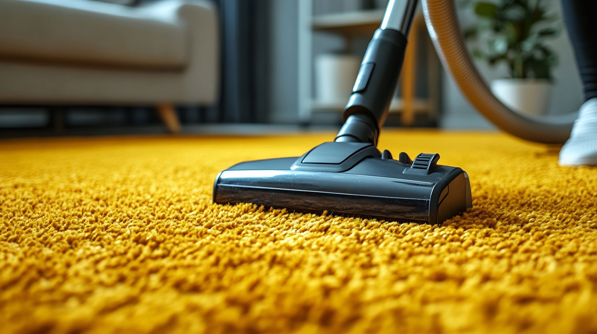 Nettoyage de tapis à l’aspirateur dans un salon