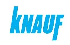 Un logotipo de Knauf azul sobre un fondo blanco.