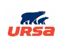 El logotipo de Ursa es un logotipo azul y rojo con dos osos.