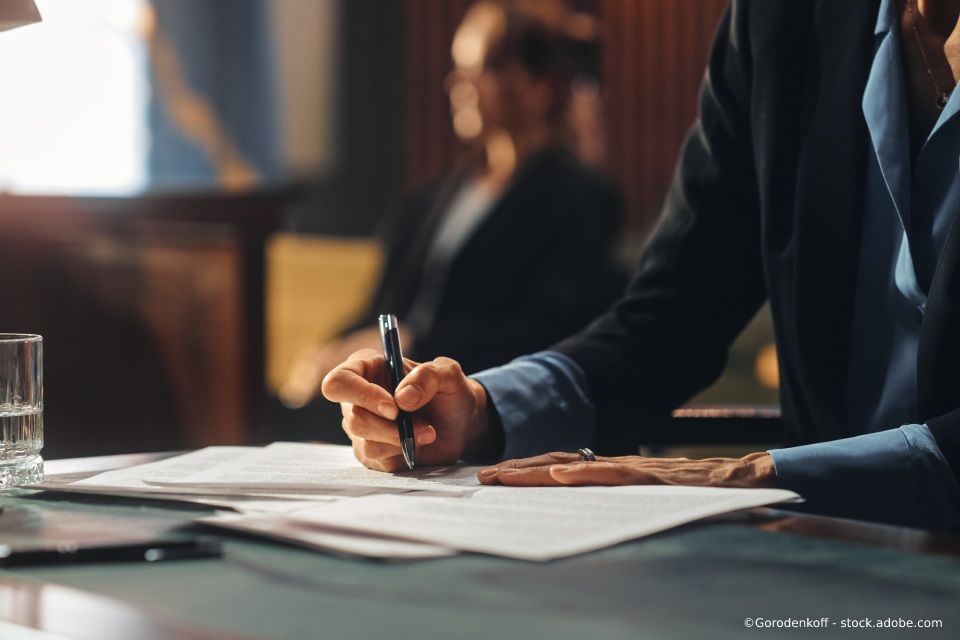 Rechtsanwältin Pia Grohmann Anwalt unterschreibt ein Dokument