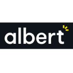 Das Logo von Albert ist schwarzweiß mit einem gelben Pfeil.