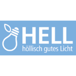 Ein weißes Quadrat mit einem blauen Buchstaben b und dem Wort leuchten darauf