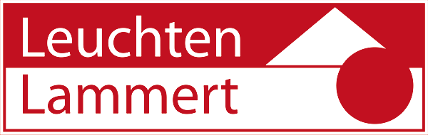 A red and white logo for leuchten lammert