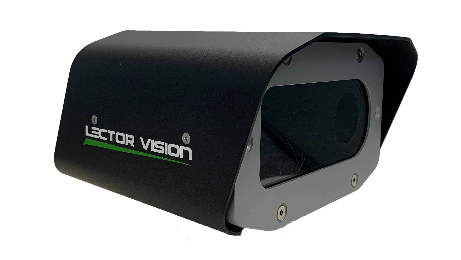Cámara Lector Vision rectangular negra con marco gris y logotipo verde.