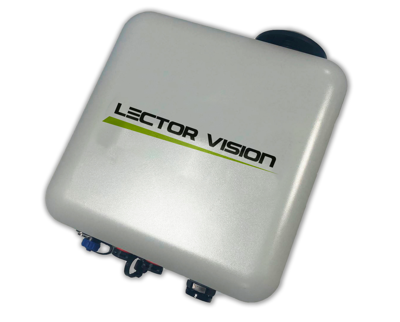 Sistema de visión industrial Lectro Vision blanco con parte superior negra y conectores de colores.
